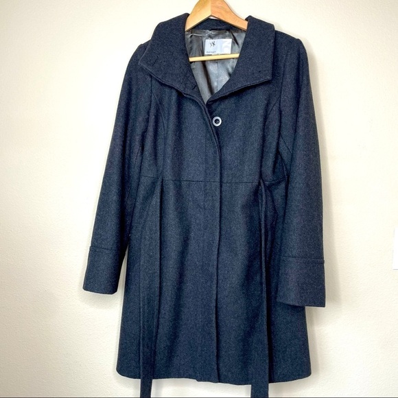 Dark Gray Wool Jacket with waist tie and pockets - Picture 1 of 8
